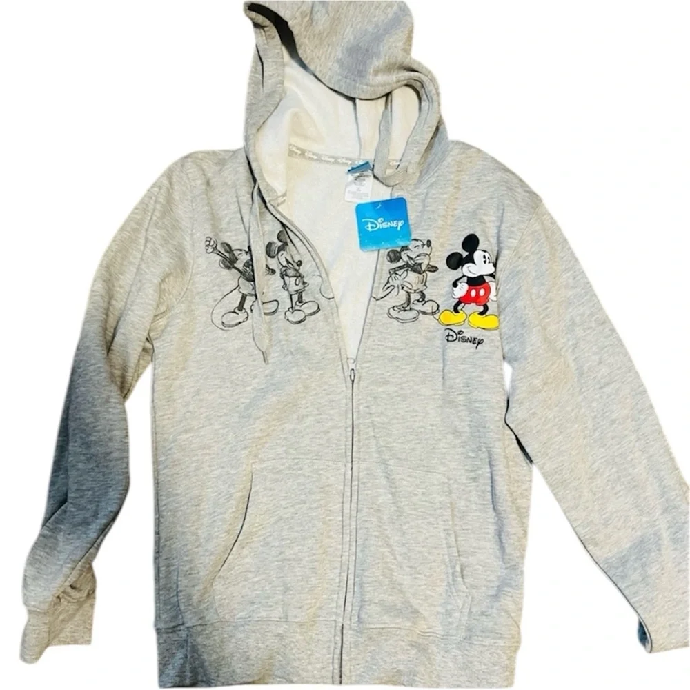 Disney Gray Fleece Hoodie with Cartoon Graphic - Picture 1 of 2